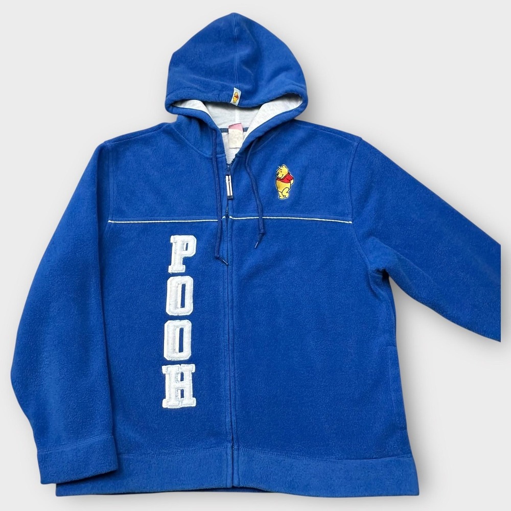 Disney Winnie The Pooh Hoodie Womens‎ L/XL Fleece Full Zip Jacket Pockets Y2K